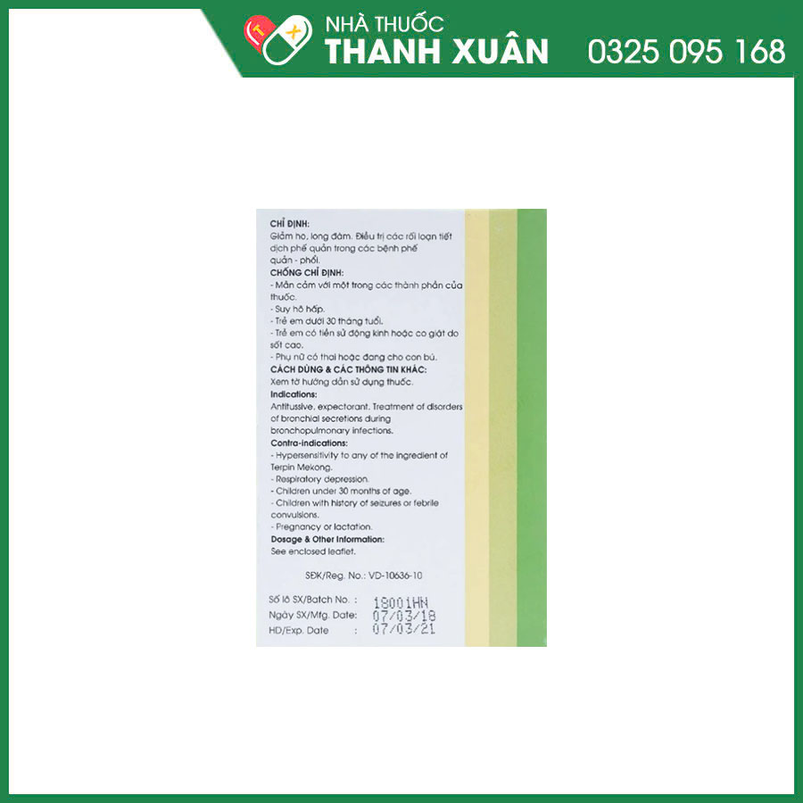 Terpin Mekong Mekophar giảm ho, long đờm và điều trị các rối loạn tiết dịch phế quản trong các bệnh phế quản - phổi